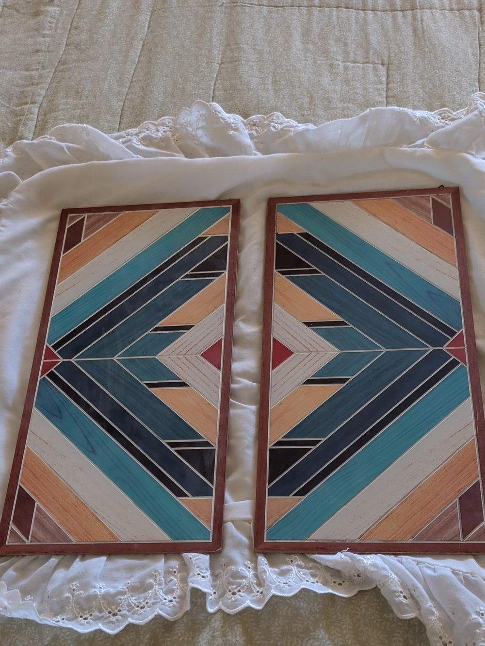 Handcrafted Geometric Mixed Media Wall Art – Teal, Navy & Natural